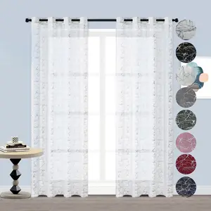 Set of 2 Sheer Curtains with Grommet Top and Abstract Design
