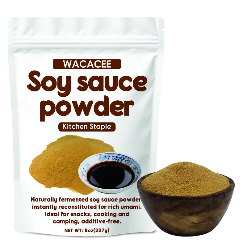 WACACEE Selected Ingredients Soy Sauce Powder Spice - 8oz (227g) Sealed Pouch, Non-Clumping Fine Texture, Rich Umami Flavor, 24 Months Shelf Life, Cupboard-Storable Home Seasoning for Stir-Frying, Marinating, Noodles, Cold Salads