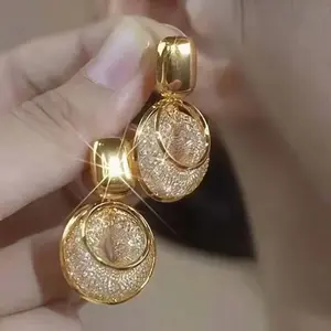 Vintage Metal Big Round Dangle Earrings for Women Exaggerated Gold Color Long Geometric Statement Earrings Jewelry 2026 New Trendy Accessory