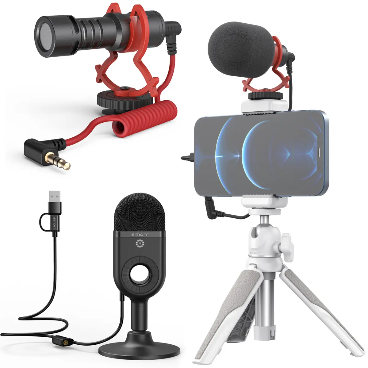 SmallRig Simorr Wave S1 Lite Compact On-Camera Shotgun Microphone Bundle with Vigor VK-20 Vlog Tripod Kit, Wave U1 Microphone, Metal Audio Cable for Camera & Computer Devices