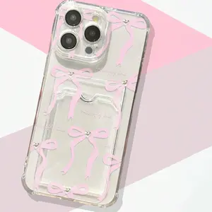 Bow Pattern Clear Transparent Phone Case, Decorative Protective Phone Protector Cover with Card Slot, Phone Accessories Compatible with iPhone 6 7 8 X 11 12 13 14 15 Pro Max