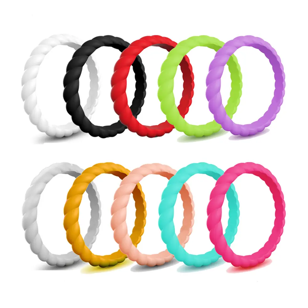 OIDEA Women's 3mm Braided Silicone Wedding Ring, Thin Line Slim Breathable Stackable Rubber Twist Band for Workout & Daily Wear, Thin Line Rings, Biosilicone Rings, Liquid Silicone Rings