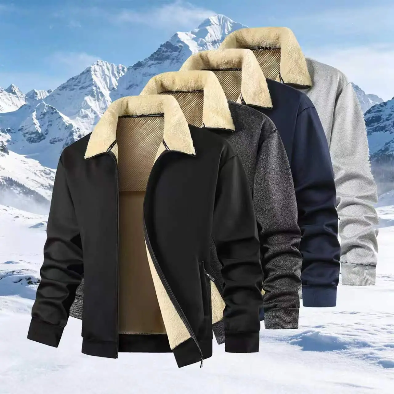 Men’s stand collar fleece zip cardigan jacket — warm casual outerwear for autumn/winter, versatile top