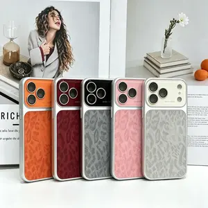 Leopard Print Leather Texture Phone Case for iPhone 17/16/15/14 – Shockproof Drop Protection with Camera Lens Protection, Raised Camera Design Case for Women Daily Outfit Travel