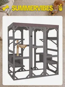 Aivituvin Enclosed Walk-In Catio - 5-Level Outdoor Cat Furniture with Scratching Post, Hammock for Outside Cat Playpen Fun