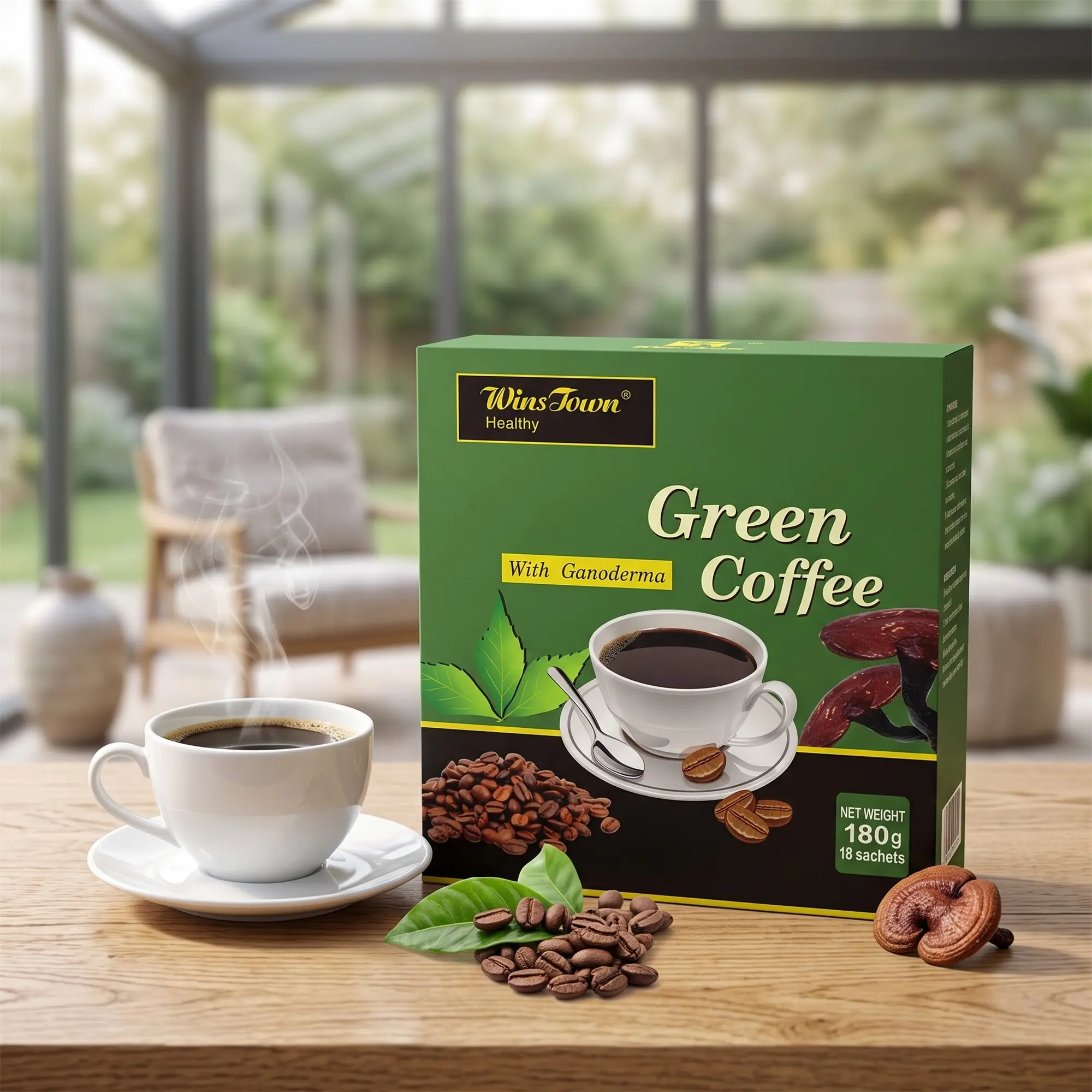 Green Coffee Powder Beverage - 180g, 18 Sachets, Made from Coffee Beans, Portable, For Adults, 24-Month Shelf Life