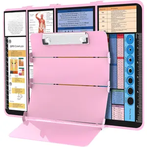 Clipboard Foldable-4 Layers Aluminum Nurse Foldable Clipboard   Edition Cheat Sheets,  Pocket Size Pen Clip Pocket Clipboard for  Students  and Doctors-Pink