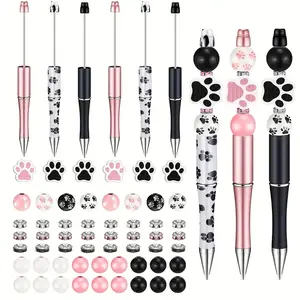 6 Pack DIY Dog Paw Wooden Bead & Crystal Ballpoint Pens, Beaded Pens, Writing Pens with Black Ink - Cute Pink Black White, Back to School Supplies, Classroom Rewards, Study & Office Stationery, Craft Kits, Ballpen Set