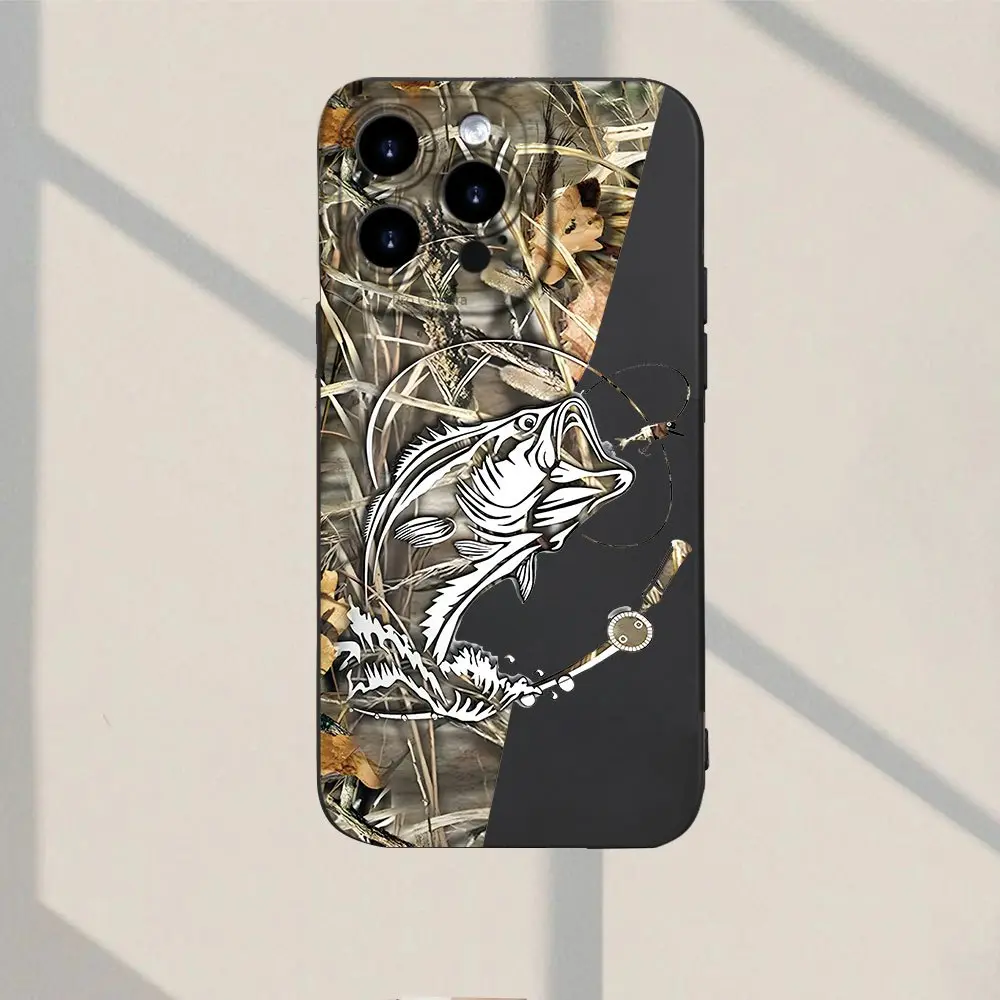 Creative Forest Camouflage Fish Pattern New Best Seller Classic Creative Fun TPU Camera Shockproof Protective Phone Case Compatible with iPhone 7/8/11/12/13/14/15/16 Pro/Pro Max/XS Max/XR/SE/Mini, Suitable for Both Boys and Girls