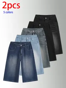 2-pack men’s denim shorts and men’s jeans. Washed straight-leg loose fit; available in multiple colors. Versatile—matches any style and works for everyday casual wear. Pairs well with T-shirts and shirts for a standout look. A wardrobe essential that