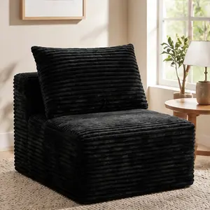 Black Corduroy Modular Compression Sofa Legless Floor-Hugging Armless Accent Chair Single Seat for Living Room Bedroom Apartment Dorm Easy Setup No Assembly Required Compact Space-Saving Modern Low-Profile Couch, Black Color Options