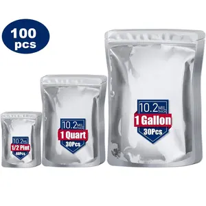 100 Pcs Heavy-Duty Mylar Bags for Long Term Food Storage 10/8/6 Mil Mixed Size 1 Gallon 1 Quart 1/2 Pint Resealable Zip & Heat Seal Airtight Pouches for Grains & Spices - Set, Organiser