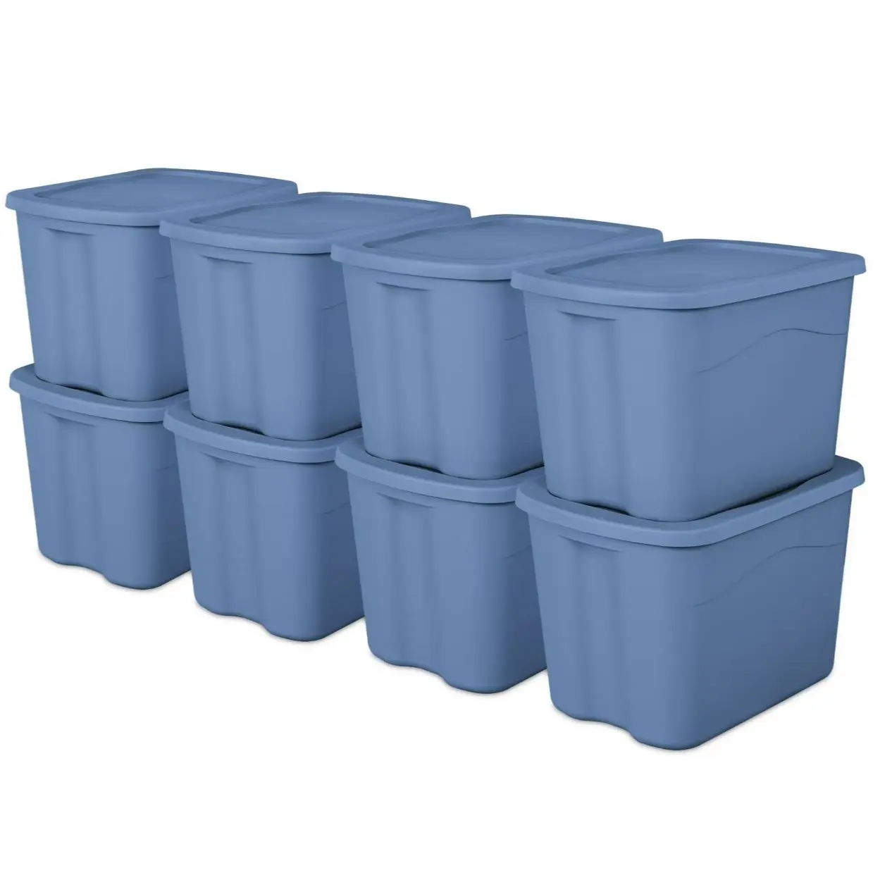 Sterilite 18-Gal Large Durable Plastic Bin with Snap-On Lid, Light Blue 8-Pack Household Items, Bedroom Storage Organizer & Box-Format Storage Bins with Lids