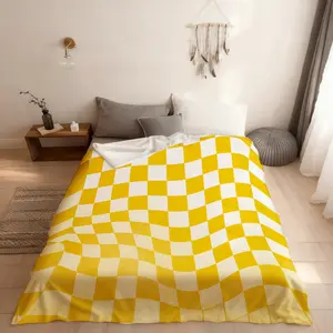 Geometric Plaids Patchwork Kids Fitted Sheet Twin Size,Abstract Grids Checkered Modern Boys Girls Bedding Set,Latticed Artwork Yellow Bright Bed Sheet,1 Pillowcase(No Flat)
