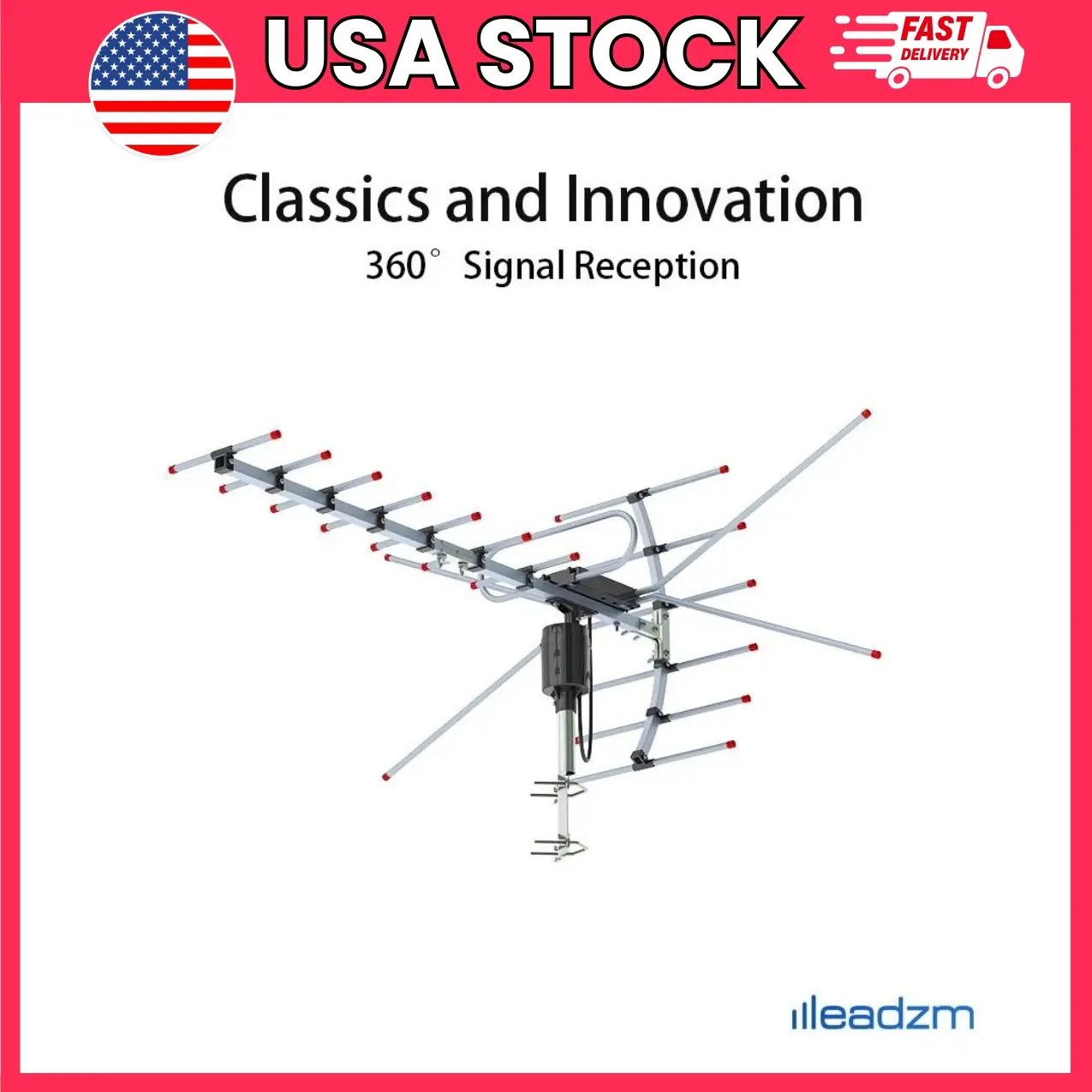 Outdoor TV Antenna with Motorized 360° Rotation, Amplified HDTV Antenna for 4K & 1080P Digital Signals with Remote Control for Home Use | motorized antenna, 360 rotation antenna, vhf uhf antenna, signal booster antenna, home tv antenna, over air antenna