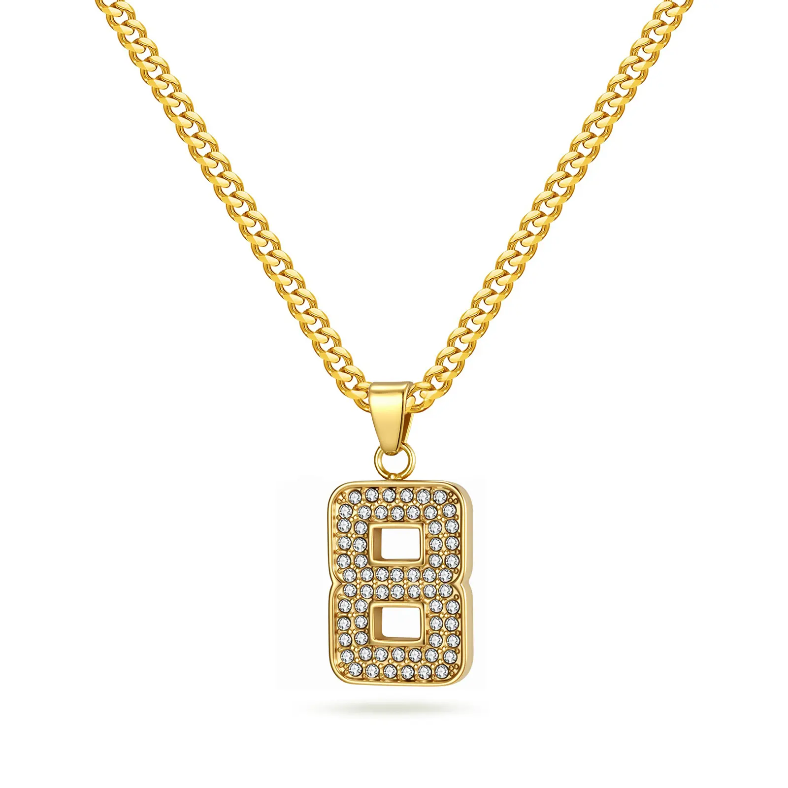 Lucky Number Necklace for Men CZ Number Pendant Necklace Unisex Stainless Steel Cuban Chain Necklace for Women and Men