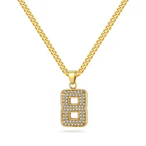 Lucky Number Necklace for Men CZ Number Pendant Necklace Unisex Stainless Steel Cuban Chain Necklace for Women and Men