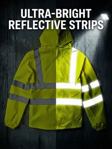 Fluorescent High Visibility Reflective Waterproof Hooded Safety Work Jacket, Outdoor Construction Traffic Protection Coat, Construction Gear