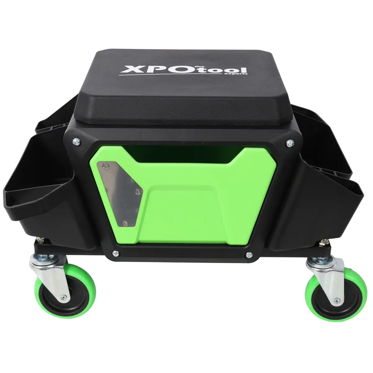 21.25*15.75*15 Inch Green Black Rolling Garage Mechanic Stool, 330LBS High Load 2mm Thick Steel Frame Soft Cushion Work Seat with Drawer Trays 4 Inch Swivel Lock Wheels for Auto Repair Workshop DIY Use