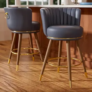 Counter Height Bar Stools Set of 2, Swivel BarStools with Back, 24" H Seat Height Upholstered Kitchen Stools with Wood Legs and Footrest, Bar Chairs for Kitchen Island, 300lbs