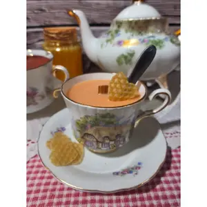 Honey Milk & Oat Teacup Candle | Wooden Wick | Tallow & Beeswax | Trinity Ponds Farm