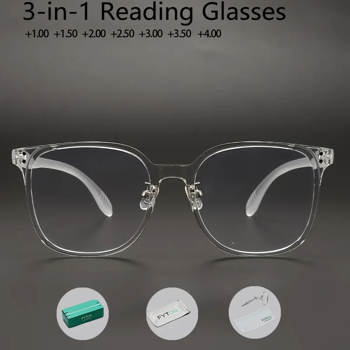 FYTOO 3-in-1 Durable Reading Glasses Set - Full Rim TR-Acetate Frame, 3 Accessories, Retro Boho Unisex Design, Lightweight Nylon-Enhanced Extended Wear All-Day Comfort, Ideal Gift for Parents, 39006TM&ADD