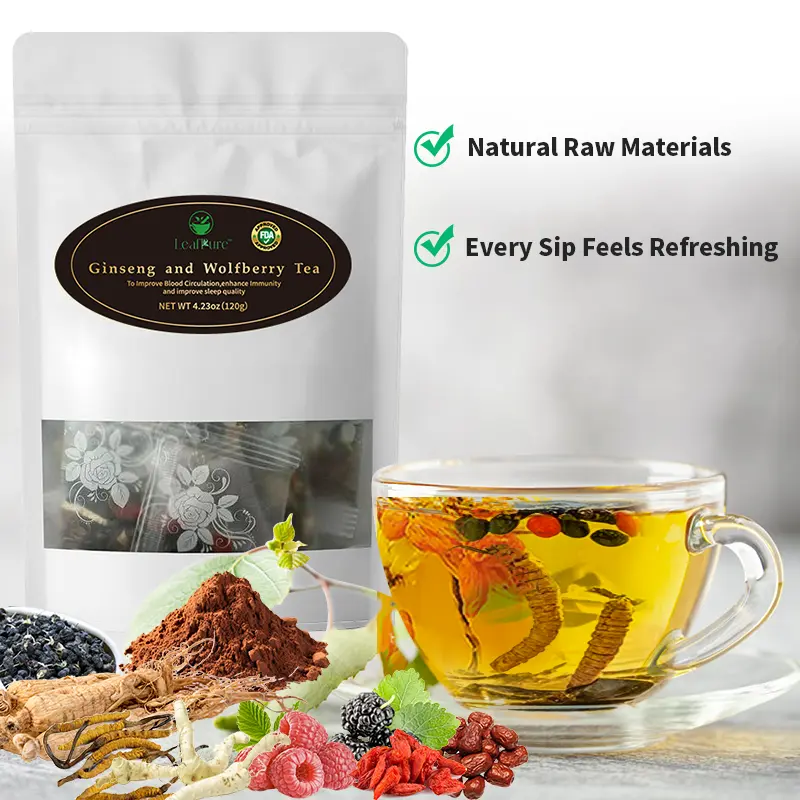 LeafPure Kidney Tea - 9-Treasure Botanical Tea Bags, Herbal Blend with Ginseng, Red Date, Wolfberry, Mulberry for Men's Immunity & Wellness, Natural Organic Beverage, Botanical Tea Blend