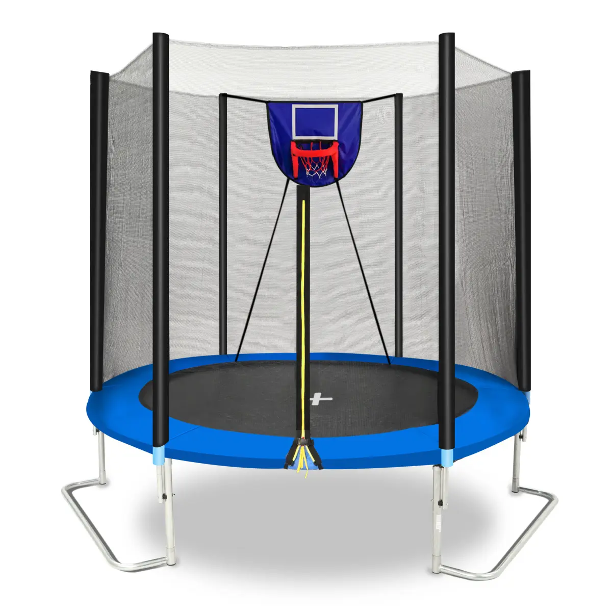 8FT High-Bounce Outdoor Trampoline for Families, Heavy-Duty Galvanized Steel Frame, Reinforced Polypropylene Mat, 4 L-Shaped Anti-Tipping Legs, Foam-Covered Poles with Protective Sleeves, Adjustable Basketball Hoop, Weather Resistant, High-Bounce Outdoor