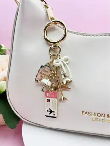 Paris Travel Bag Charm Pendants, Eiffel Tower & Airplane Bag Chain Charms, Sweet Wanderlust Bag Decoration Keychain, Cute Girly Bag Pendant for Backpack Purse, Available in Pink/White Bow, Ideal for Travel Lovers & Romantic Girls