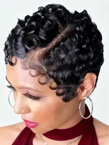 Pixie Cut Human Hair Wigs 13x4 Lace Wigs Short Curly Wigs Pixie Cut Curly Wig For Women 150% Density Natural Black Color
