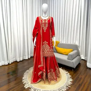 Heavy Party Wear Sharara set in Red