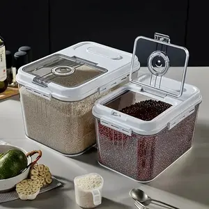 Premium Airtight Leak Proof Grain Storage Container – PET Square Flip Lid, Insect-Proof & Moisture-Proof Food Organizer, Reusable Cereal Dispenser for Rice, Pasta & Kitchen Storage