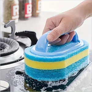 Handle sponge cleaning brush, can be used for bathroom, tile cleaning brushes, kitchen cleaning sponge wet wipes, durable cleaning sponge, powerful stain removal ability, dishwashing tools, can efficiently clean, Kitchen cleaning supplies