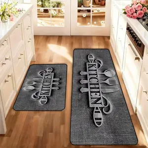 2-Piece Kitchen Area Rug Set, Washable Non-Slip Low-Profile Floor Mats, Ideal for Kitchen Laundry Room Hallway Home Decor Spring Summer