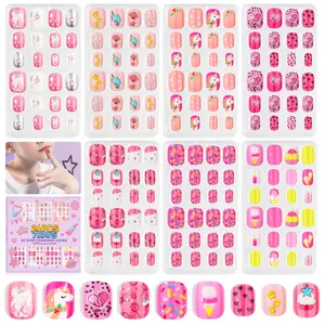 SAVILAND Press-On Nails for Kids (168PCS): Colorful Patterned Fake Nails Strong Adhesion Short Square Acrylic Nails Perfect for 8-12 Years Old Gift