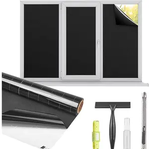 Blackout Window Privacy Film Total Light Blocking Room Darkening Window Covering, Removable Static Cling Frosted Glass Tint, Non-Adhesive, Black 17.5'' x 78.7''