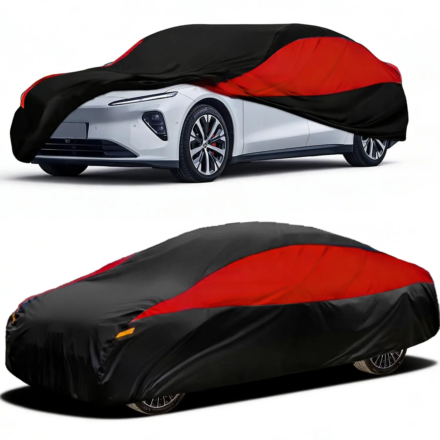 Universal Car Cover with Reflective Strips, Anti-UV Scratch Proof Dustproof Snowproof Windproof All Weather Outdoor Full Car Cover for Sedan SUV, Car Protection for Garage and Outdoor Parking