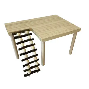 Wooden Hamster Playground Platform, Natural Wooden Platform Stand Shelf With Ladder for Small Pets, Double Floor Cage Accessories for Golden Bear, Bird Climbing Playing