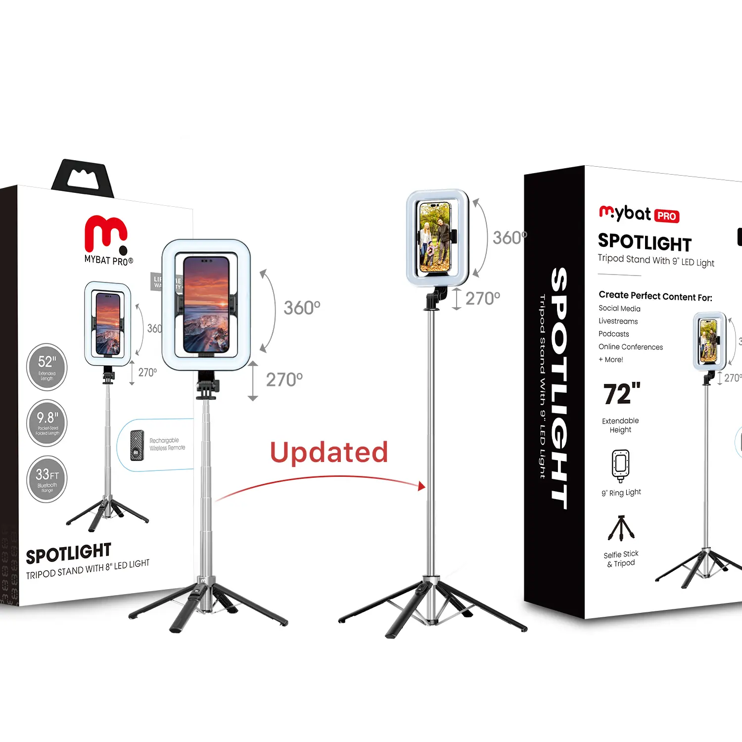 SpotLight Tripod Stand with 8" LED Light - Black