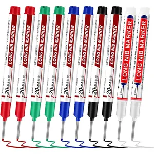 10 Pack Long Nib Marker, 20mm Long  Deep Hole Markers  Construction Markers Deep Reach Pen for Carpenter Woodworking Metal