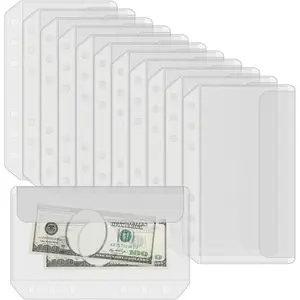 12PCS A5 Binder Pockets No Zipper 6-Hole Cash Stuffing Envelopes Planner Inserts for A5 Binder Clear PVC Zipless Loose Leaf Bags Binder Pouch Money Saving Budget Envelopes for Cash Budgeting