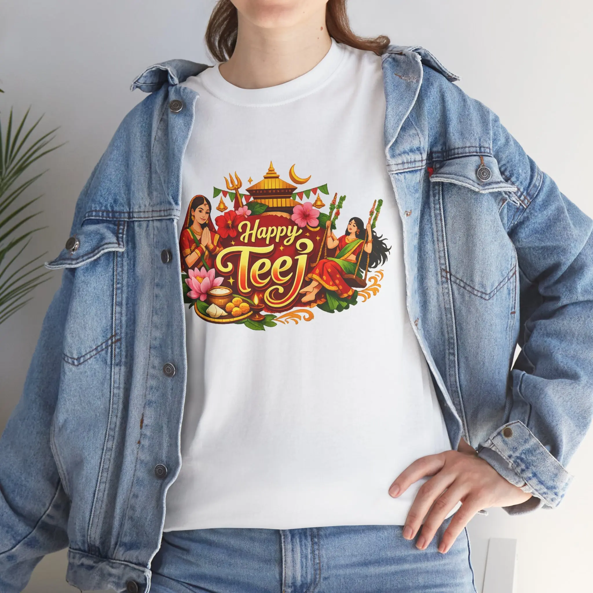 Happy Teej floral motif Tee | Teej festival shirt, Hindu celebration