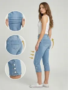 【Recommend Size Up】Capris for Women Stretchy Comfy Capris, Skinny Denim Capris, Trendy Summer Capris with Vintage Washed Finish Slim Fit Comfortable Casual Wear - 08398