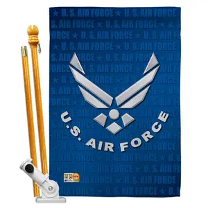 Breeze Decor BD-MI-HS-108053-IP-BO-D-IM11-AF 28 x 40 in. US Air Force Americana Military Impressions Decorative Vertical Double Sided House Flag Set with Pole Bracket Hardware
