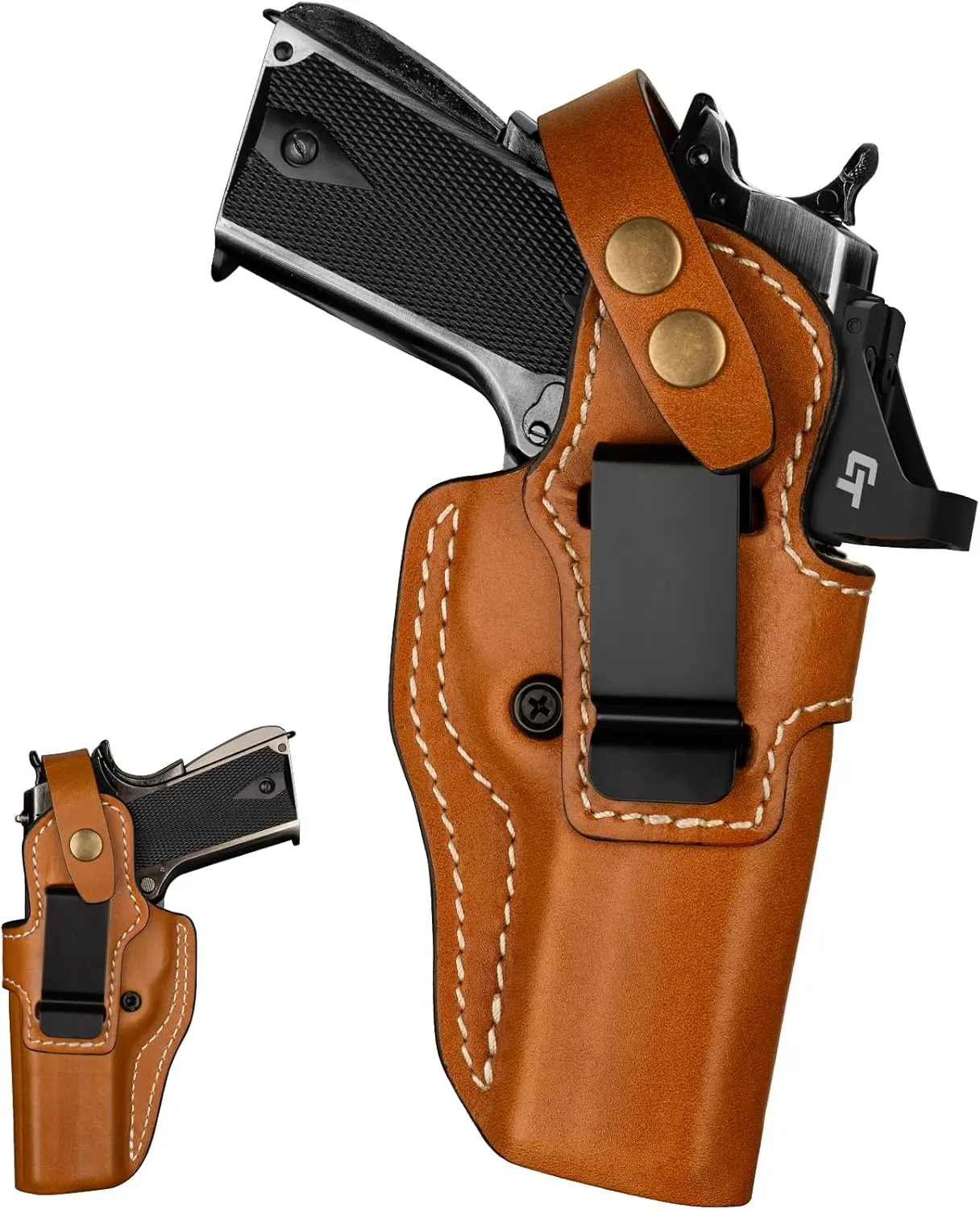 Leather Holster for 1911 5", 4.25" & 4" Barrel with Rail and No Rail – IWB and OWB Convertible, Optic-Ready, Compatible with Kimber, Colt, Tisas, S&W, Springfield, Ruger & More, Ambidextrous, Brown