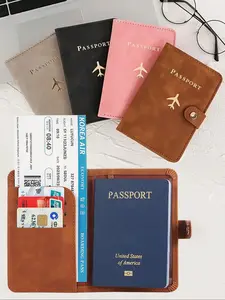 Multi-Card PU Passport Holder-Snap Closure,Faux Leather Lining,Airplane Pattern Passport Case,Minimalist Travel Accessory-Convenient Document Storage And Travel Items,Travel Wallet Passport,Holder Passport Wallet,Passport Cover