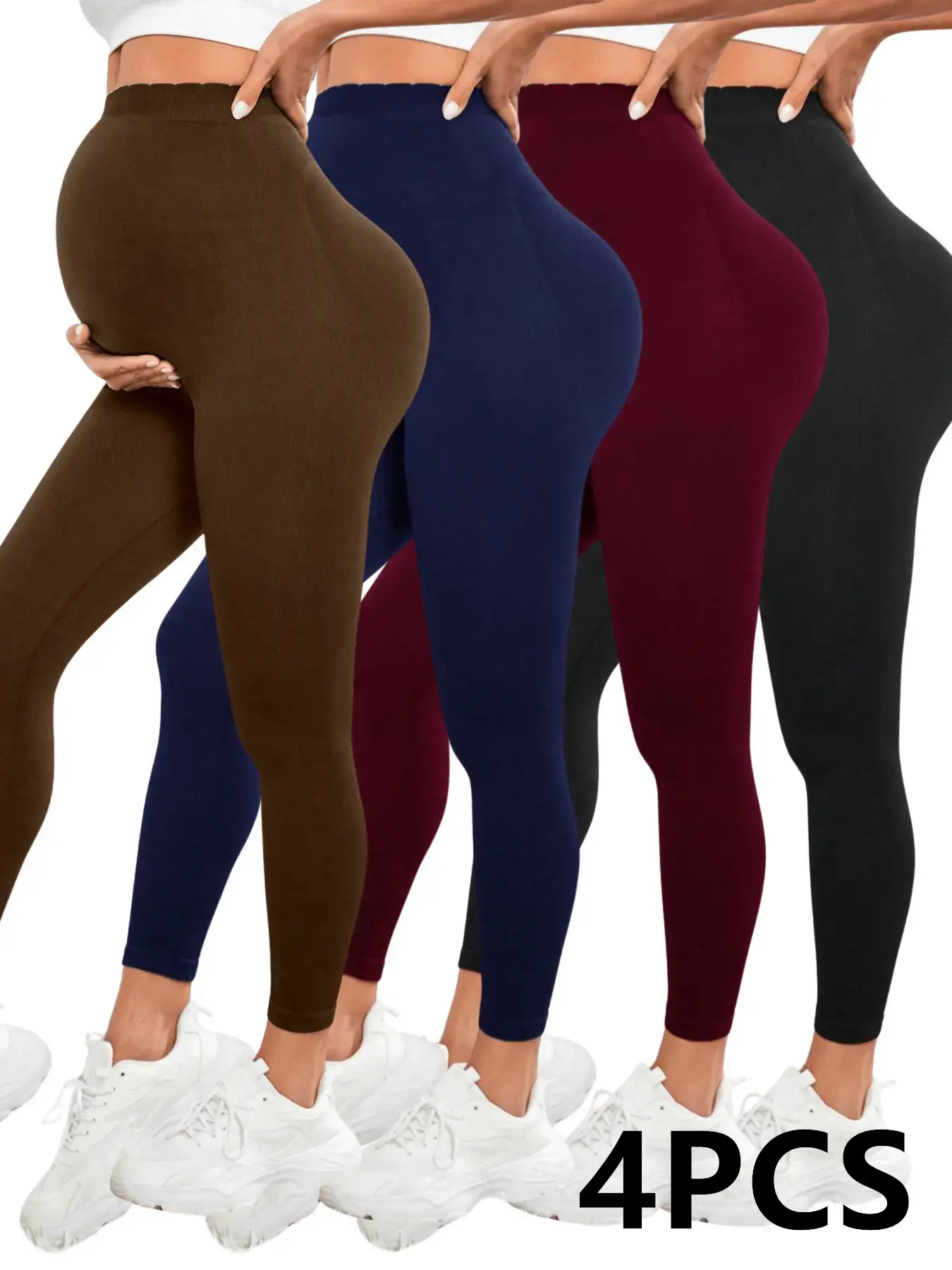 Women's Solid Over The Belly Pregnancy Leggings, Casual Comfy High Stretch Yoga Leggings, Maternity Leggings for All Seasons, Prenatal Maternity Clothing, Maternity Clothes