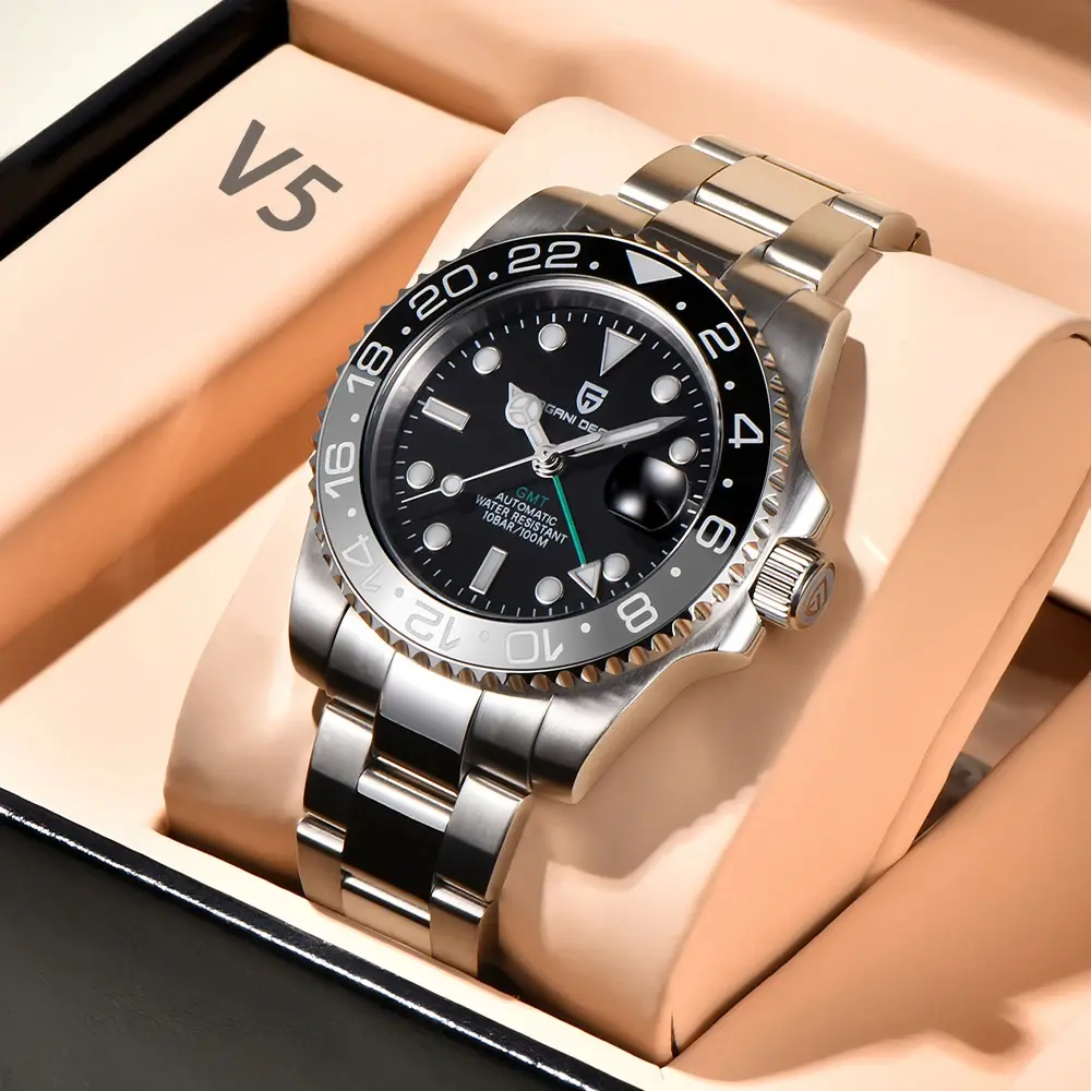 Mens mechanical watch black grey ceramic bezel GMT watch top brand sapphire glass automatic watch