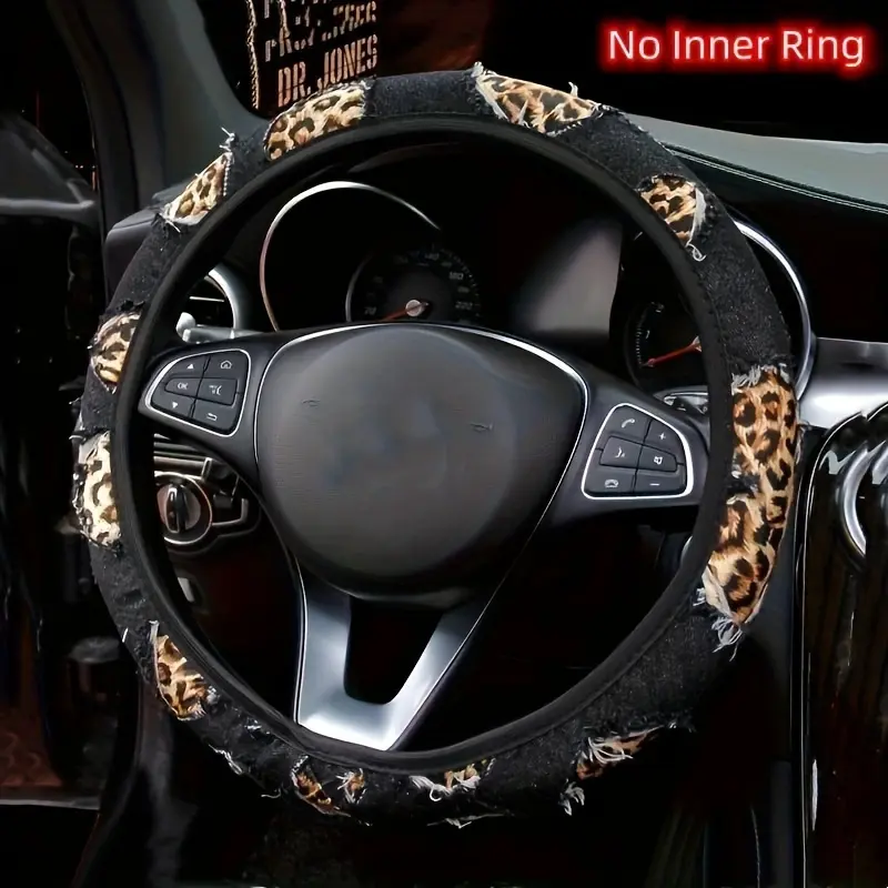 Car Interior 15inch leopard print denim fabric steering wheel cover Automotive Car Accessories