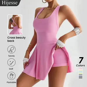 Hijesse Women's Sporty Sleeveless Shorts Pockets Workout Sports Athletic Dresses High Elastic Comfortable Breathable Fabric Ideal for Yoga Fitness Gym Activities Work Workoutdress